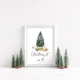 Personalised Christmas House Print Watercolour Xmas Tree Wall Art - Unframed - thumbnail 2