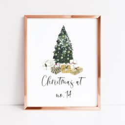 Personalised Christmas House Print Watercolour Xmas Tree Wall Art - Unframed - thumbnail 3