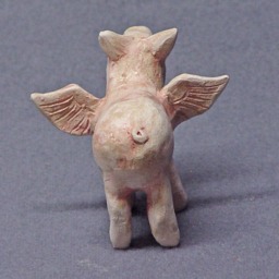Handmade Ceramic Flying Pig Sculpture, Pink Pig, Figurine, Animal, Art - thumbnail 2