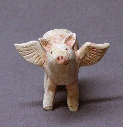 Handmade Ceramic Flying Pig Sculpture, Pink Pig, Figurine, Animal, Art