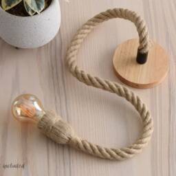 Thick Rope Pendant Light Cable - Natural Wood, Rustic Industrial Fixture - thumbnail 3