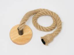 Thick Rope Pendant Light Cable - Natural Wood, Rustic Industrial Fixture - thumbnail 1