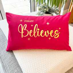 Personalised Red Velvet Kids Believes Christmas Cushion Cover 30x50cm - thumbnail 3