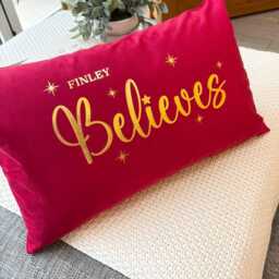 Personalised Red Velvet Kids Believes Christmas Cushion Cover 30x50cm - thumbnail 2