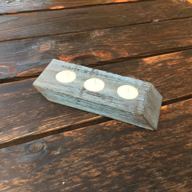 Reclaimed Oak, Wooden Candle, Tea Light Holder, Blue - image 1