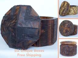 Wooden Box Handmade For Jewelry Geometric Lines Unique Design Vintage Look - thumbnail 1