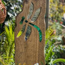 Dragonfly Garden Sculpture - Personalised Memorial Gift Reclaimed Wood & Stained Glass - thumbnail 2