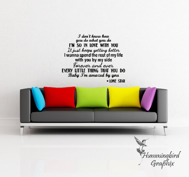 "Lone Star Lyrics Vinyl Wall Decal ""Baby I'm Amazed By You" - image 1
