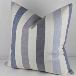 Blue Grey Stripe Cotton Linen Blend Cushion Cover Penzance Nautical Coastal Style Handmade Cover - thumbnail 2