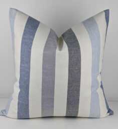 Blue Grey Stripe Cotton Linen Blend Cushion Cover Penzance Nautical Coastal Style Handmade Cover - thumbnail 1