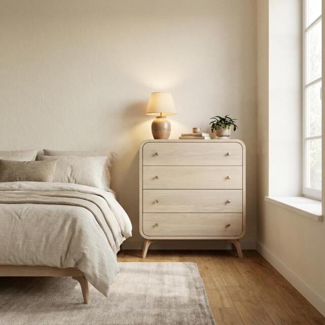Wood Chest Of Drawers in Whitened Oak, Solid Oak Bedroom Storage With 4 Drawers, Art Deco Dresser, Custom Furniture - image 1