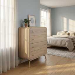 Wood Chest Of Drawers in Whitened Oak, Solid Oak Bedroom Storage With 4 Drawers, Art Deco Dresser, Custom Furniture - thumbnail 2
