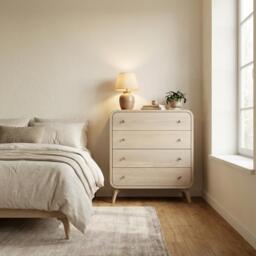 Wood Chest Of Drawers in Whitened Oak, Solid Oak Bedroom Storage With 4 Drawers, Art Deco Dresser, Custom Furniture - thumbnail 1