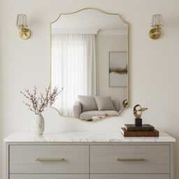 Scalloped Wall Mirror - Handmade Brass Bathroom Vanity Mirror, Curved Edges - thumbnail 3