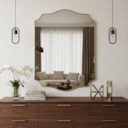 Scalloped Wall Mirror - Handmade Brass Bathroom Vanity Mirror, Curved Edges - thumbnail 2