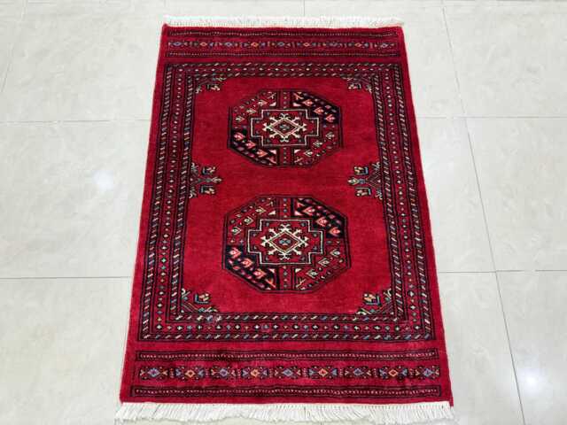 2x3 Red Color 3 Ply Bokhara Rug - Washable Small Wool Living Room Hand Knotted Doormat Bathmat - image 1