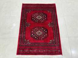 2x3 Red Color 3 Ply Bokhara Rug - Washable Small Wool Living Room Hand Knotted Doormat Bathmat - thumbnail 1
