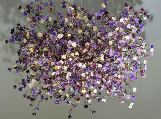 Floral Chandelier Handmade Resin Flower Ceiling Light, Purple & Gray - image 1