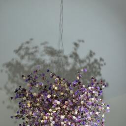 Floral Chandelier Handmade Resin Flower Ceiling Light, Purple & Gray - thumbnail 4