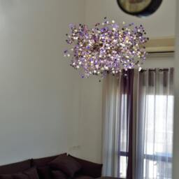 Floral Chandelier Handmade Resin Flower Ceiling Light, Purple & Gray - thumbnail 2