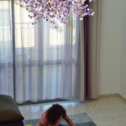 Floral Chandelier Handmade Resin Flower Ceiling Light, Purple & Gray - thumbnail 3