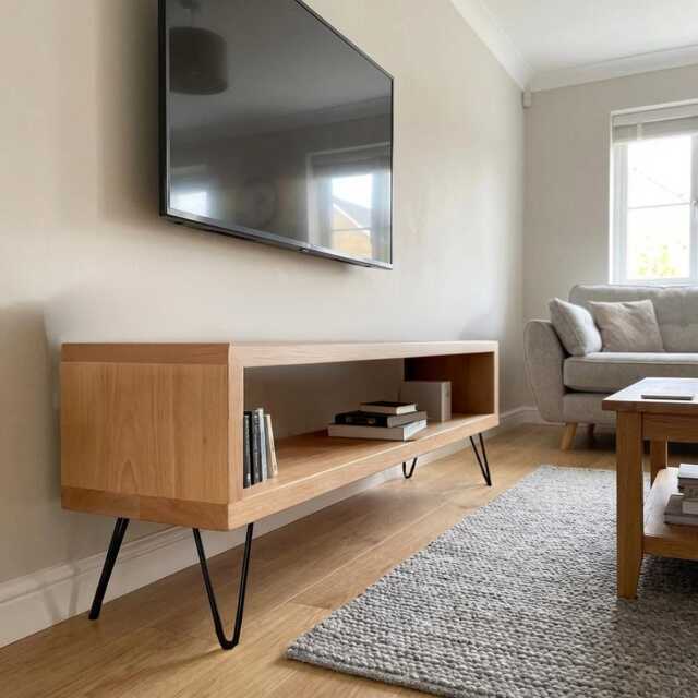 Solid Wood Tv Unit, Wooden Media Unit Uk, Handmade Tv Stand, Open Cabinet, Rustic Modern Furniture, Custom Size - image 1