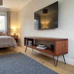 Solid Wood Tv Unit, Wooden Media Unit Uk, Handmade Tv Stand, Open Cabinet, Rustic Modern Furniture, Custom Size - thumbnail 2