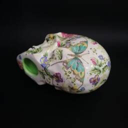 Decoupaged Skull - Paper Art Gift Floral Decor Day Of The Dead Mache Butterflies Decor??tion Sugar - thumbnail 4