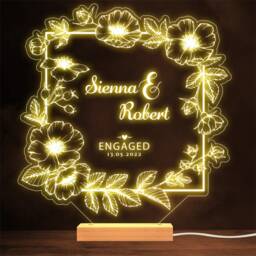 Pretty Floral Frame Engagement Personalised Gift Warm Lamp Night Light - thumbnail 1