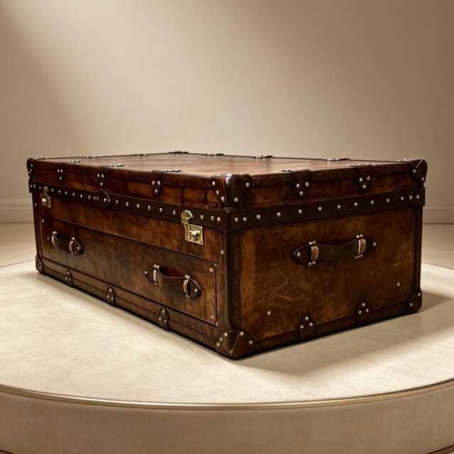 English Handmade Luxury Leather Chest - Coffee Table Room Decor Drawer - image 1