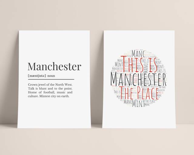 Manchester Definition Print & Words Print, Prints, Set Of Two Word Art - image 1