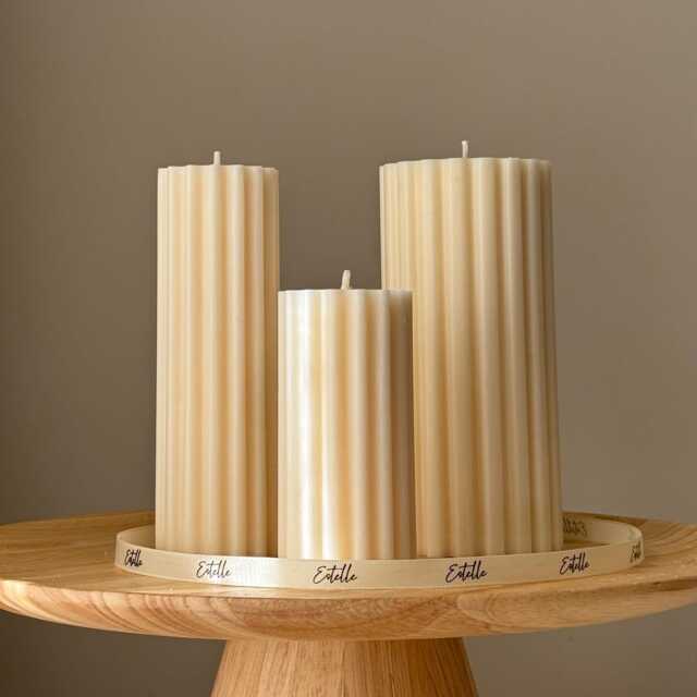 Hand Poured Soy Ribbed Pillar Candle Trio Sculptural Art - image 1