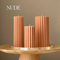 Hand Poured Soy Ribbed Pillar Candle Trio Sculptural Art - thumbnail 2