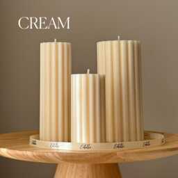 Hand Poured Soy Ribbed Pillar Candle Trio Sculptural Art - thumbnail 3