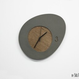 Organic Shape Concrete With Wood Wall Clock - Minimalistic Modern N3 Contemporary Home Decor Housewarming Gift Idea - thumbnail 2