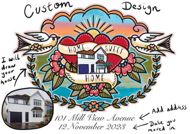 Personalised New Home Wall Art Print - Custom Housewarming Gift, Sweet First Home, New House, Beginnings, Tattoo Style - image 1