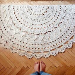 Crochet Half Circle Rug 3D Polyester Accent Mat - thumbnail 4