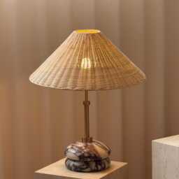 Calacatta Viola Marble Table Lamp - Brass & Rattan Shade - thumbnail 2
