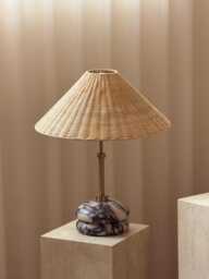 Calacatta Viola Marble Table Lamp - Brass & Rattan Shade - thumbnail 1