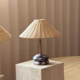 Calacatta Viola Marble Table Lamp - Brass & Rattan Shade - thumbnail 3