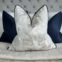 Tessere Champagne Cushion Cover Metallic Marble Fabric Navy Piped Luxury Pillow Sham Clarke & Made in UK Bespoke Sizes - thumbnail 1