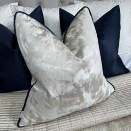 Tessere Champagne Cushion Cover Metallic Marble Fabric Navy Piped Luxury Pillow Sham Clarke & Made in UK Bespoke Sizes - thumbnail 2