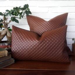 Embroidered Faux Leather Lumbar Pillow Cover Modern Scandinavian Decor -40x60cm - thumbnail 3