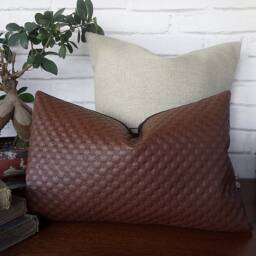 Embroidered Faux Leather Lumbar Pillow Cover Modern Scandinavian Decor -40x60cm - thumbnail 2