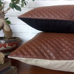Embroidered Faux Leather Lumbar Pillow Cover Modern Scandinavian Decor -40x60cm - thumbnail 4
