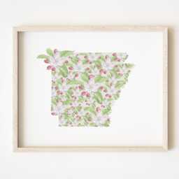 Arkansas State Flower Map Watercolor Apple Blossom - Art Print Wall Graduation Wedding Realtor Moving Gift American South - thumbnail 1