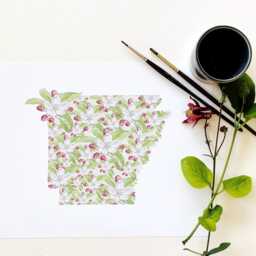 Arkansas State Flower Map Watercolor Apple Blossom - Art Print Wall Graduation Wedding Realtor Moving Gift American South - thumbnail 2