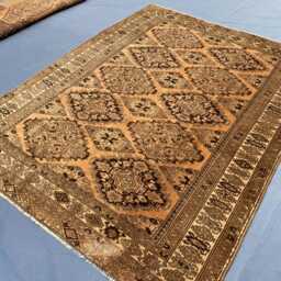 Handmade Baluchi Rug 4.4x6, Antique Look Afghan Wool Rug, Copper Orange Geometric Area Traditional Tribal For Bedroom Living Room - thumbnail 2