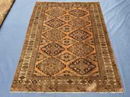 Handmade Baluchi Rug 4.4x6, Antique Look Afghan Wool Rug, Copper Orange Geometric Area Traditional Tribal For Bedroom Living Room - thumbnail 1
