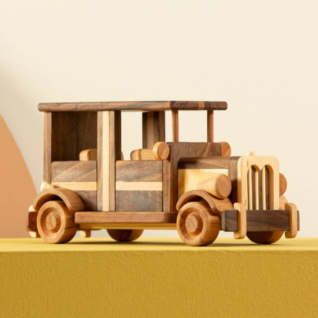 Handmade Wooden Retro Car Toy Personalized Name Engraving - image 1